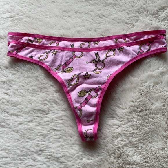 VS PINK | Y2K Pink & Gold Charms Low Rise Thong | M - Picture 13 of 15